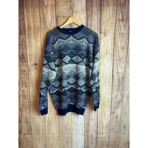 Grandpa Sweater Protege Made in USA Wool Blend Abstract Design Men's Size XLT